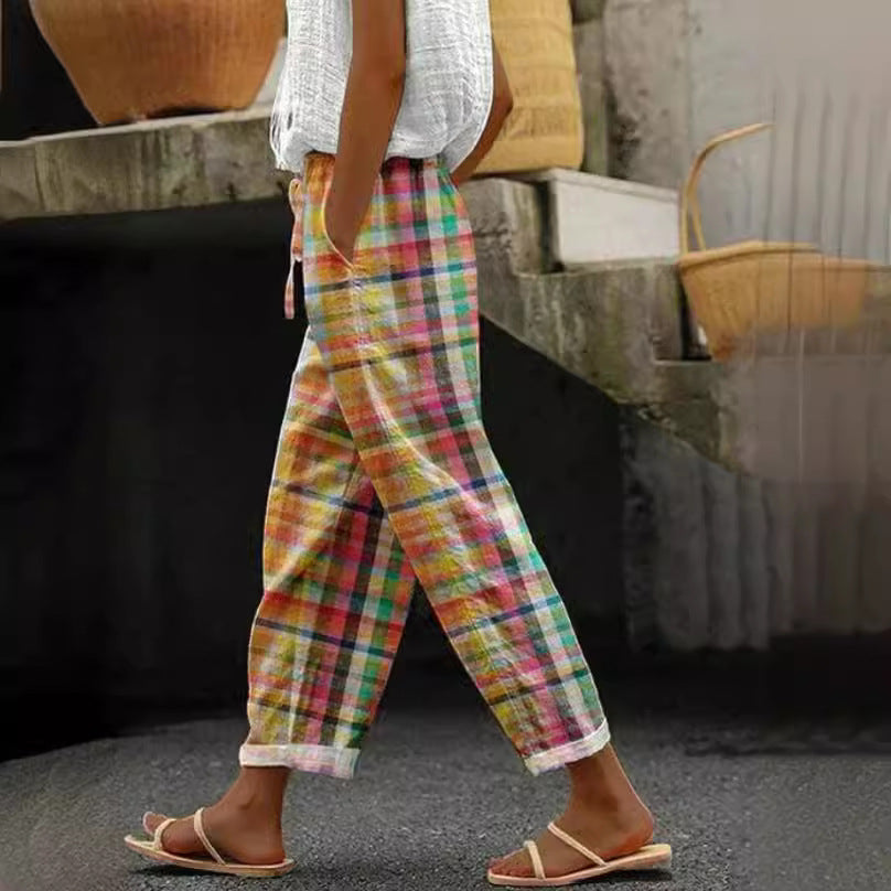 Damen Karierte Sommerhose Baumwolle Eveloria