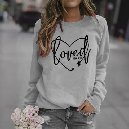 Damen Sweatshirt Herz-Aufdruck Inspirierend Grau Eveloria