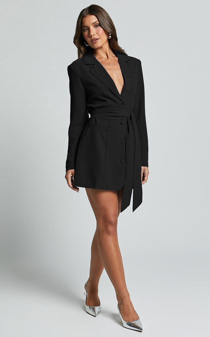 Damen Blazerkleid Gürtel Elegantes