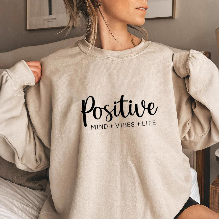 Damen Sweatshirt Voluminöse Ärmel Inspirierender Aufdruck Eveloria