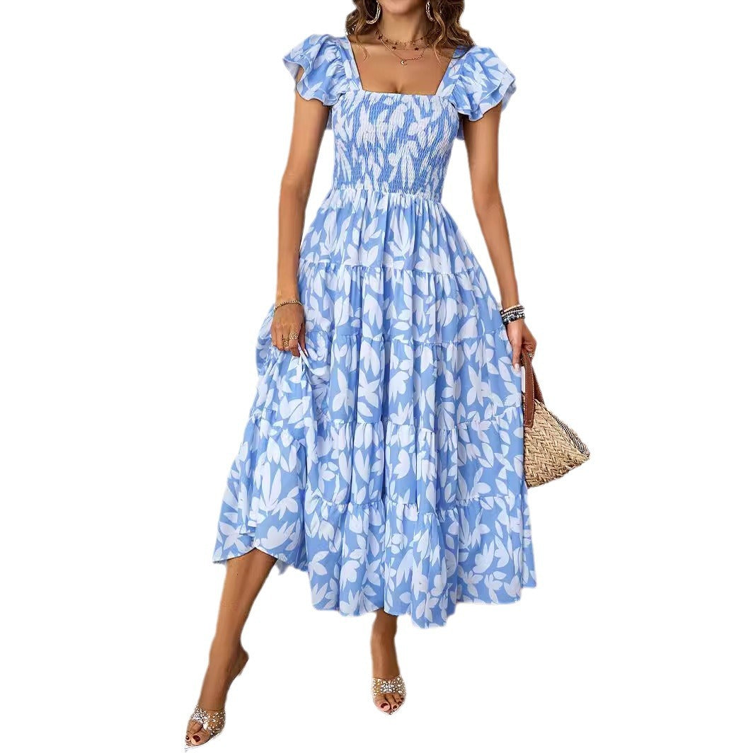 Damen Maxi-Kleid Voluminöse Puffärmel Gerafftes Oberteil