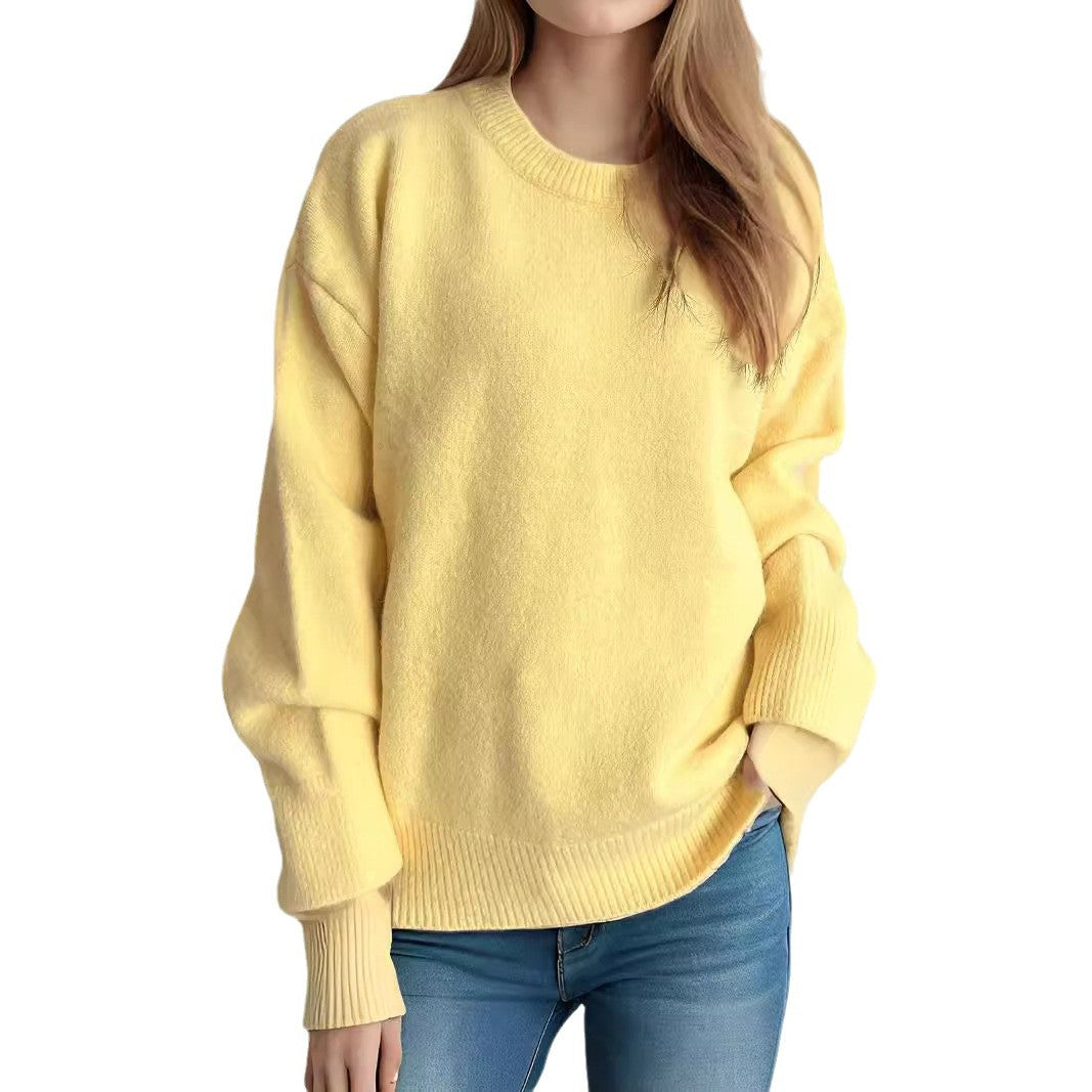 Damen Oversized Strickpullover Weicher Baumwollmix Lässig Beige