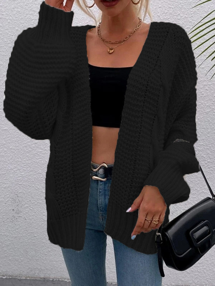 Damen Cardigan Grobstrick Lässiger Schnitt Bequeme Offene Taschen