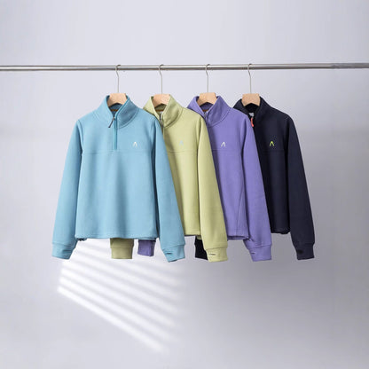 Damen Fleece-Pullover Halbzipp Elastische Bündchen Grau - Eveloria