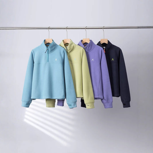 Damen Fleece-Pullover Halbzipp Elastische Bündchen Grau - Eveloria