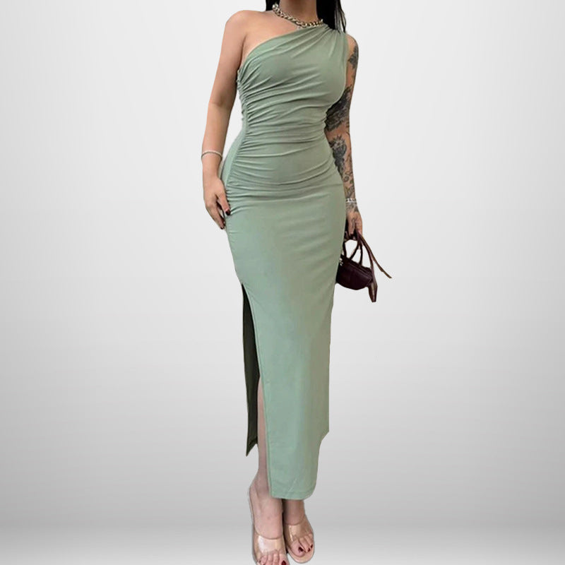 Damen Wickelkleid Asymmetrisch Hochschlitz Schwarz Eveloria - Eveloria