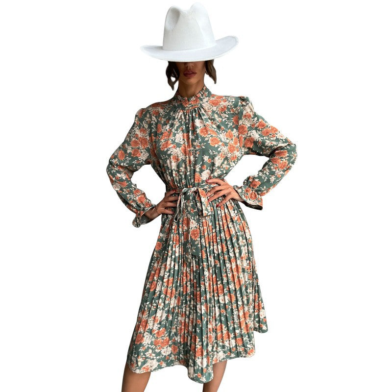 Damen Midi-Kleid Floralmuster Rüschen Elegant