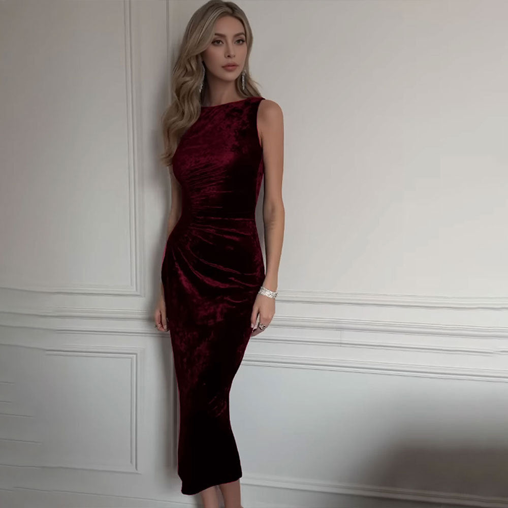 Damen Abendkleid Samt Figurbetonter Schnitt Eveloria