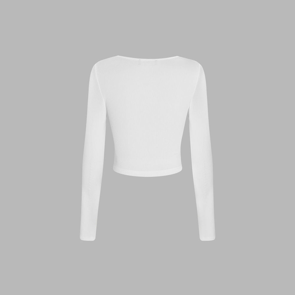 Damen Langarmshirt Cropped Rundhalsausschnitt Baumwolle