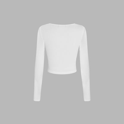 Damen Langarmshirt Cropped Rundhalsausschnitt Baumwolle