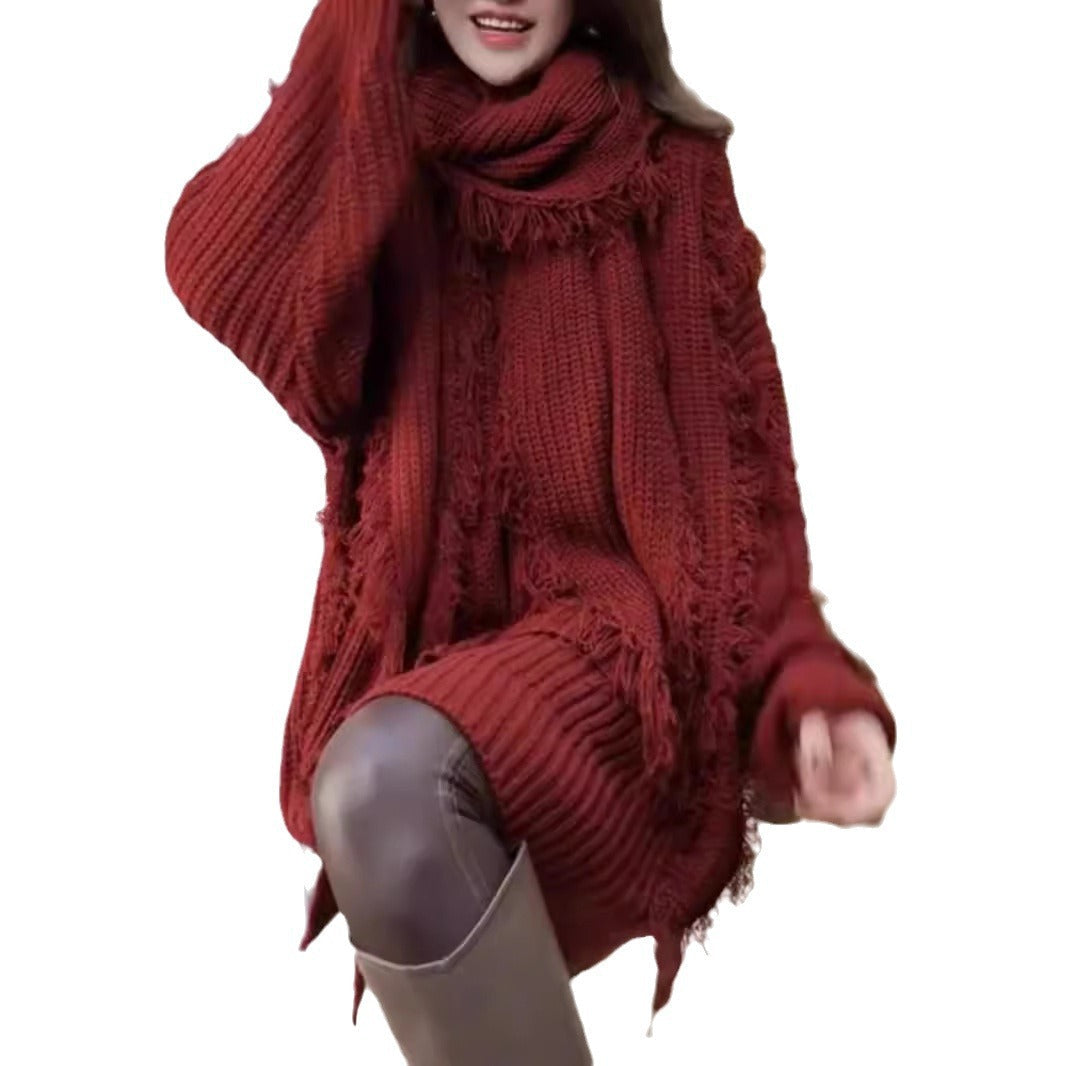 Damen Grobstrickpullover V-Ausschnitt Französischer Look