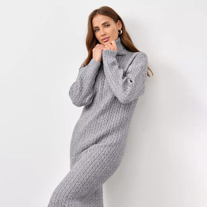 Damen Rollkragenpullover Grobstrick Zopfmuster Lässig Beige