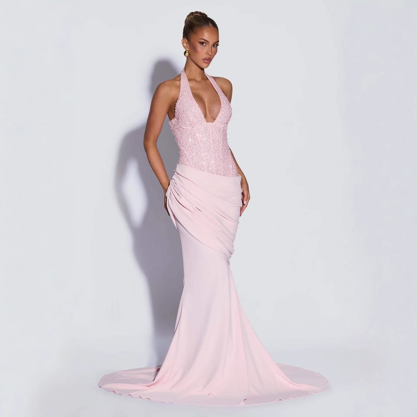Damen Abendkleid Schimmer Oberteil Fließender Rock Eveloria