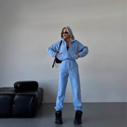 Damen Fleece Jogginganzug Stehkragen Taschen Eveloria