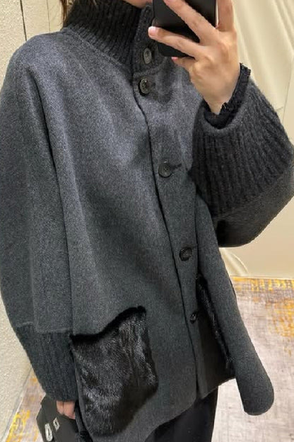Damen Wolljacke Übergröße Einzigartige Details Eveloria