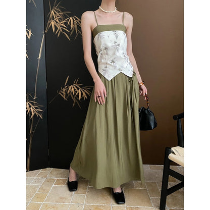 Damen Maxikleid Florales Oberteil Tiefes Rückenausschnitt
