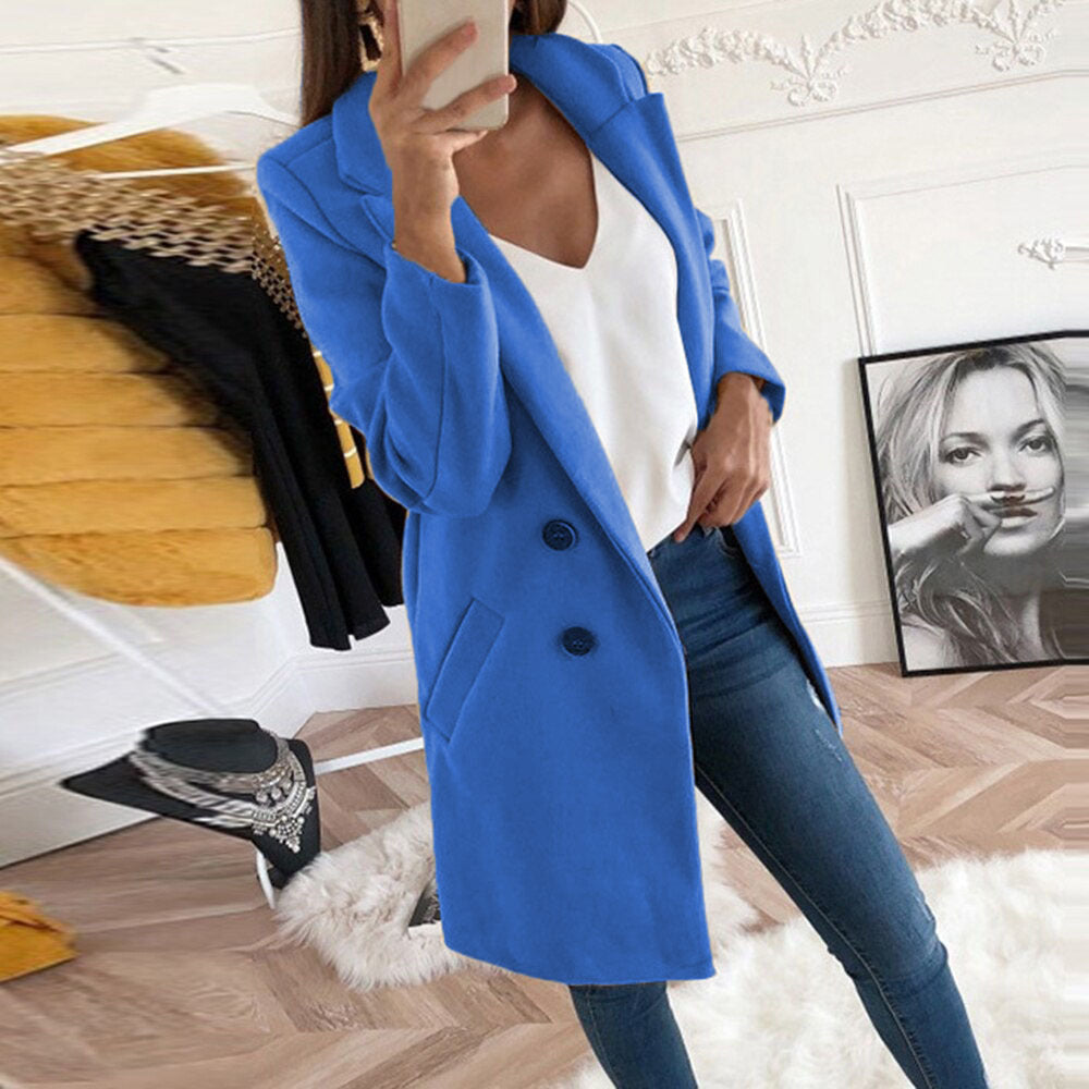 Damen Longblazer Doppelter Knopfleiste Wärmer Eveloria