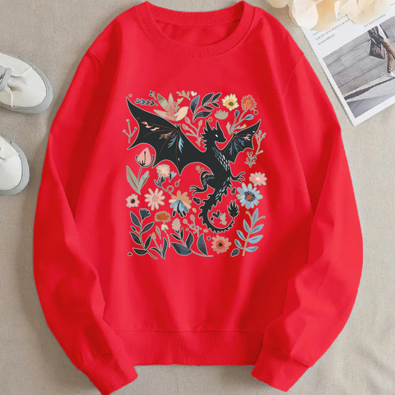 Damen Sweatshirt Drachen Blumenmotiv Eveloria