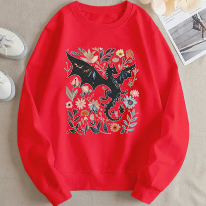 Damen Sweatshirt Drachen Blumenmotiv Eveloria