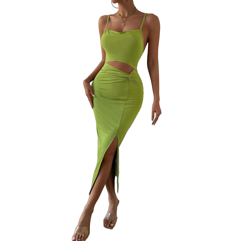 Damen Maxi-Kleid V-Ausschnitt Hochschlitz Cut-Out Elegant