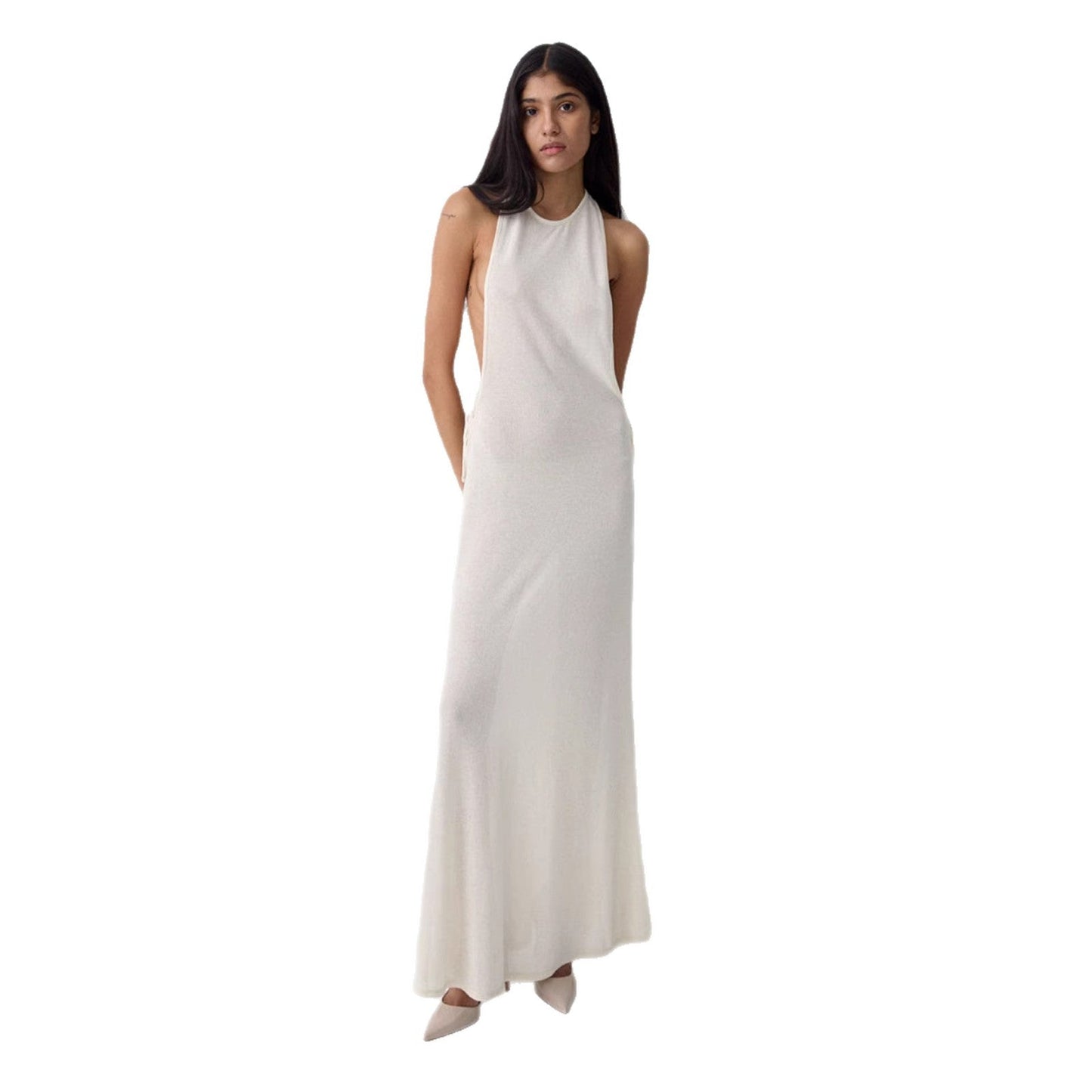 Damen Seidenkleid Lang Elegant Schleifen