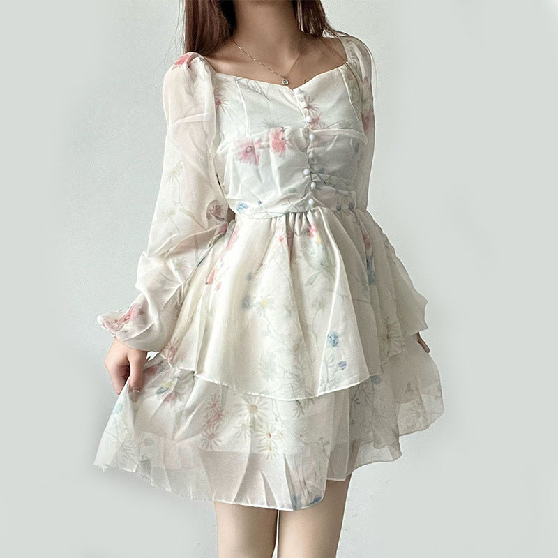 Damen Blumenkleid Sommer Puffy-Ärmel Eveloria