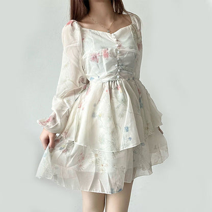 Damen Blumenkleid Sommer Puffy-Ärmel Eveloria