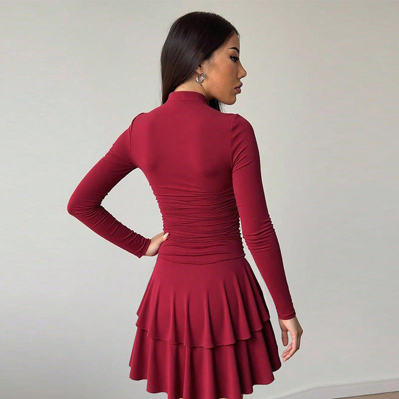 Damen Volantkleid Tailliert mit Raffdesign