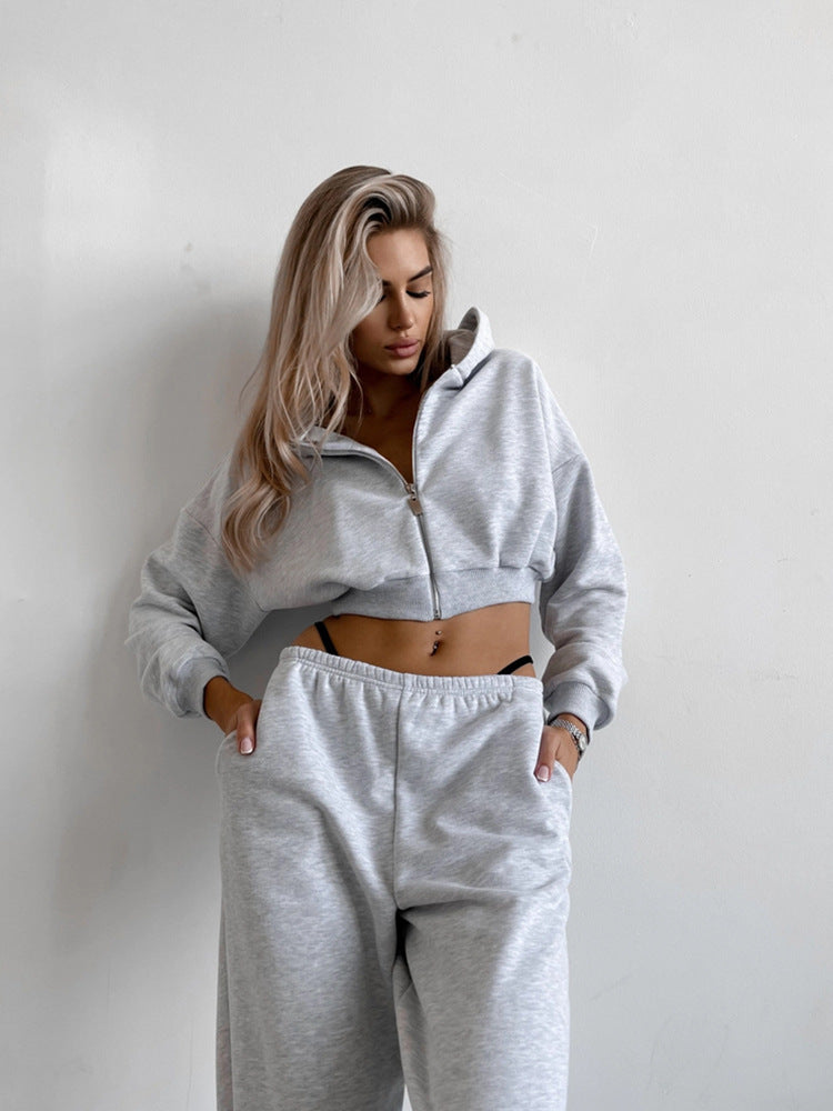 Damen Fleece-Loungewear-Set Weich Cropped Design