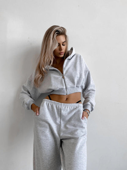 Damen Fleece-Loungewear-Set Weich Cropped Design