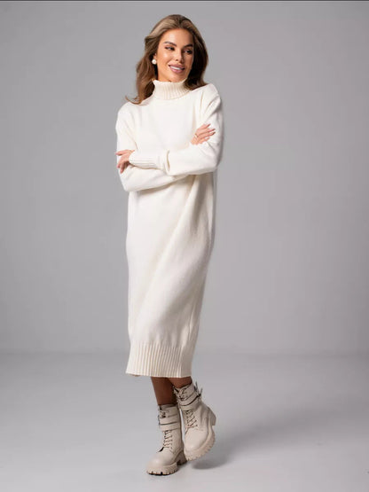 Damen Strickkleid Rollkragen Lässig Eveloria