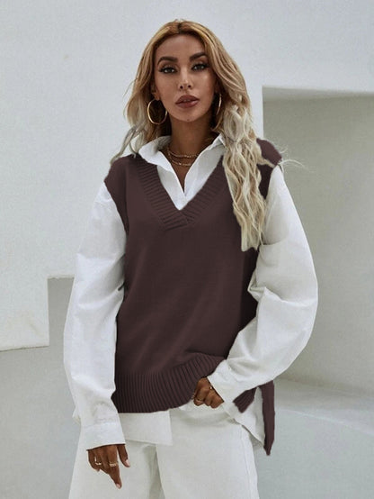Damen Stricküberwurf V-Ausschnitt Lässig Beige