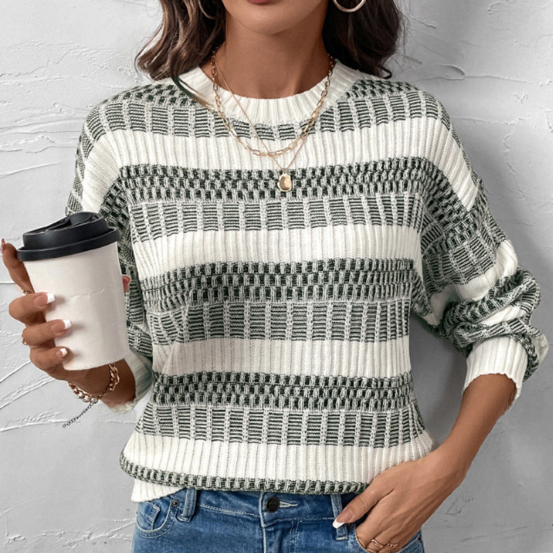 Damen Strickpullover Gepolstert Blockstreifen