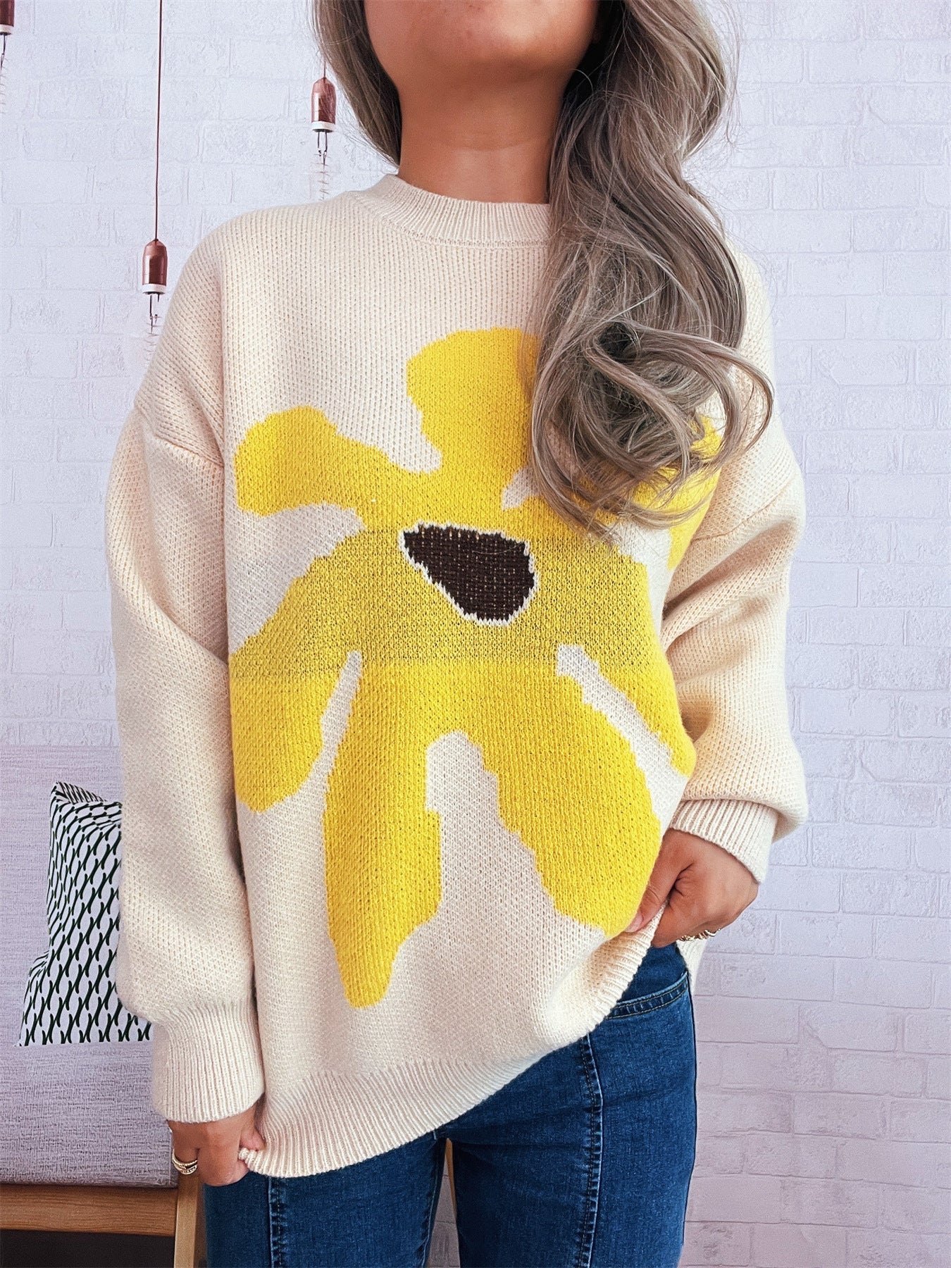 Damen Pullover Lässiger Schnitt Florales Motiv Eveloria