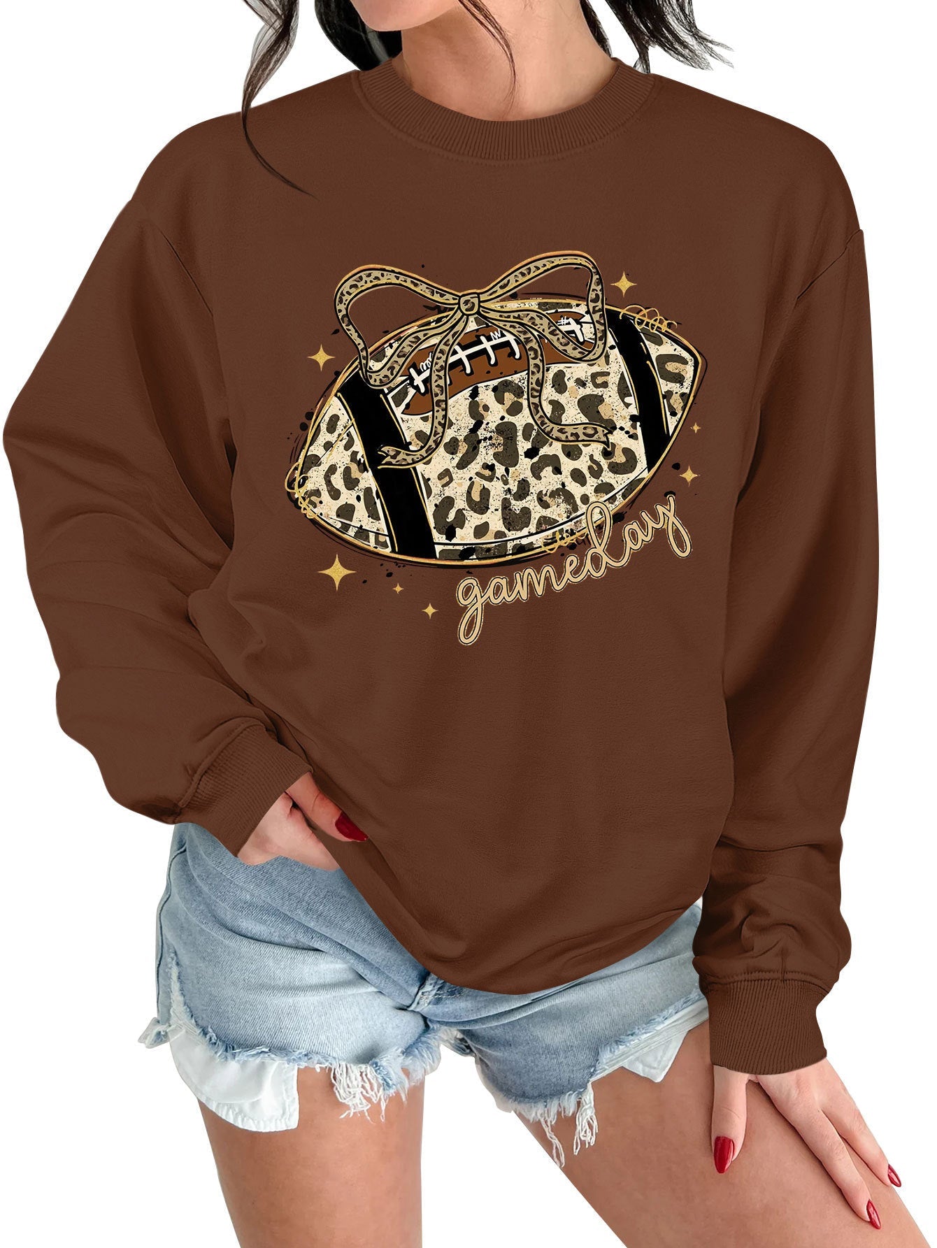 Damen Sweatshirt Sportmotiv Lässig Grau Eveloria