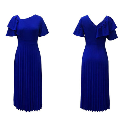 Damen Plisseekleid V-Ausschnitt Rüschen Elegant Eveloria