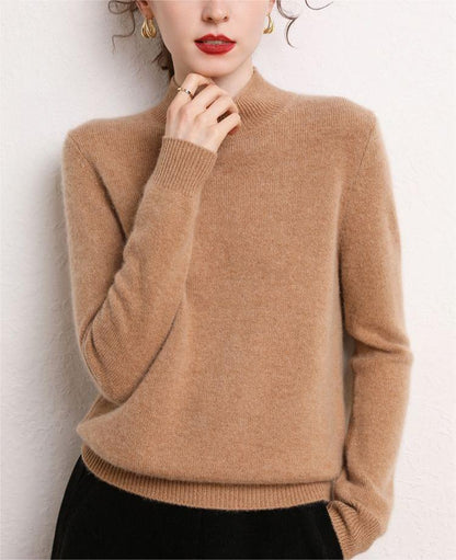 Damen Pullover Kaschmir Optik Stehkragen Schmale Ärmel