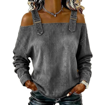 Damen Sweatshirt Lässig Dekorative Schulterdetails Grau Eveloria