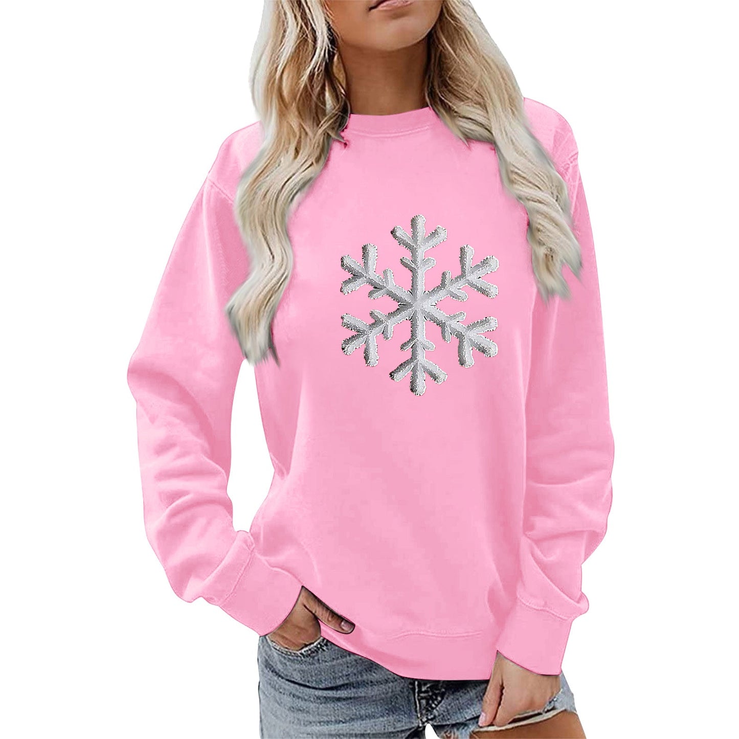 Damen Sweatshirt Schneeflockenmotiv Lässig Grau Eveloria