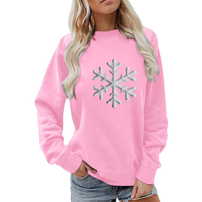 Damen Sweatshirt Schneeflockenmotiv Lässig Grau Eveloria