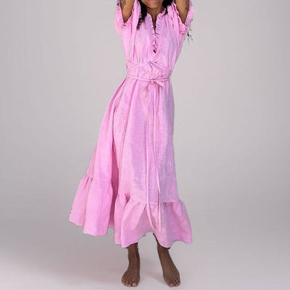 Damen Maxikleid Luftig Wickeloptik Rüschensaum Eveloria
