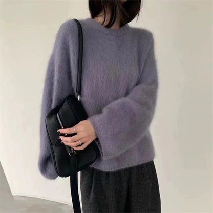 Damen Oversized Pullover Mohair-Wolle Flauschig Beige Eveloria