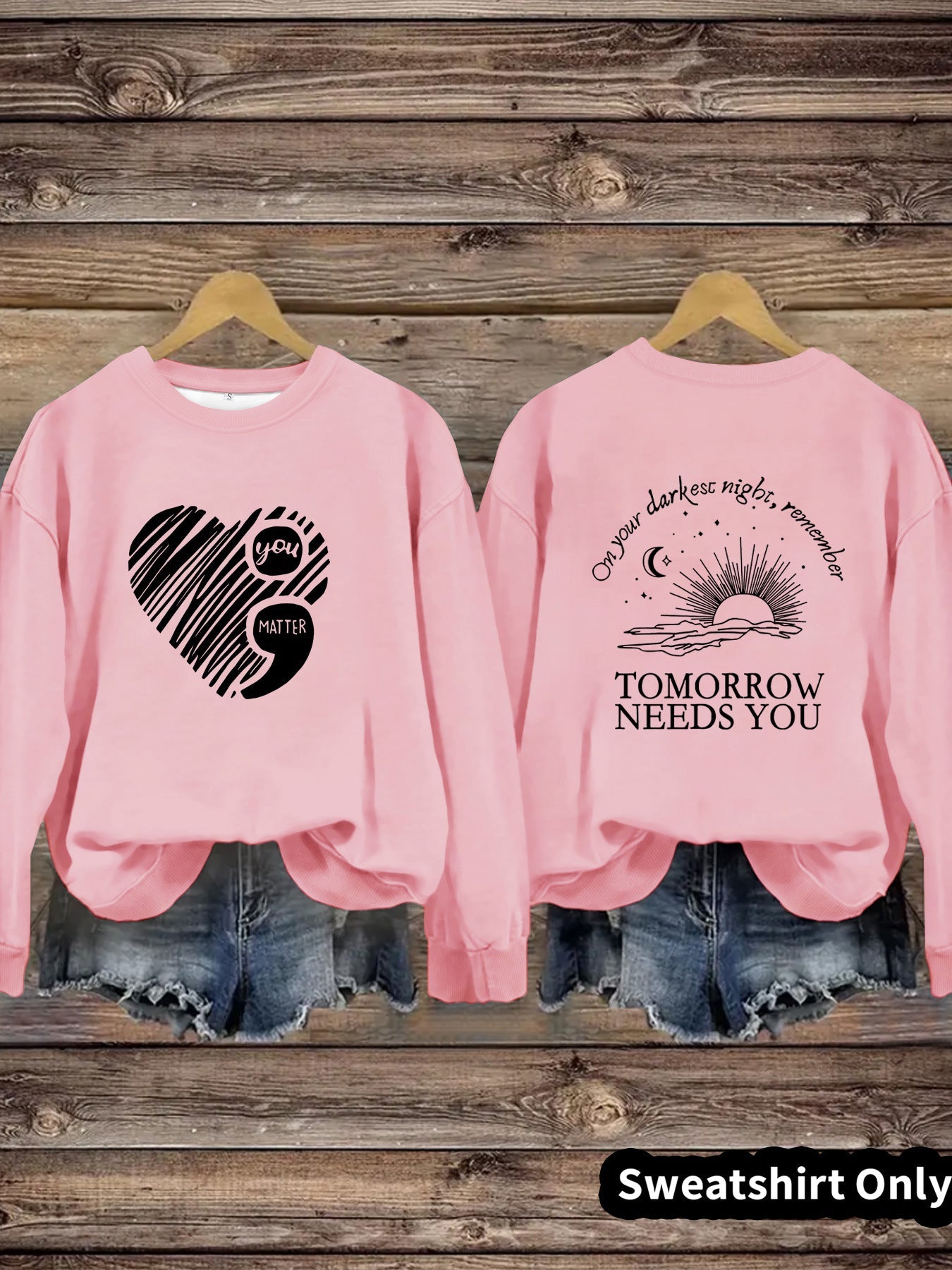 Damen Sweatshirt Großes Herzmotiv Inspirierender Aufdruck Eveloria