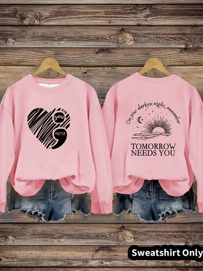 Damen Sweatshirt Großes Herzmotiv Inspirierender Aufdruck Eveloria