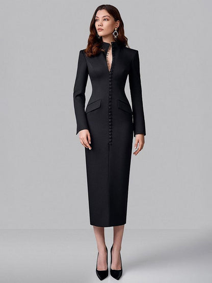 Damen Langarmkleid Florales Muster Hochgeschlossener Kragen