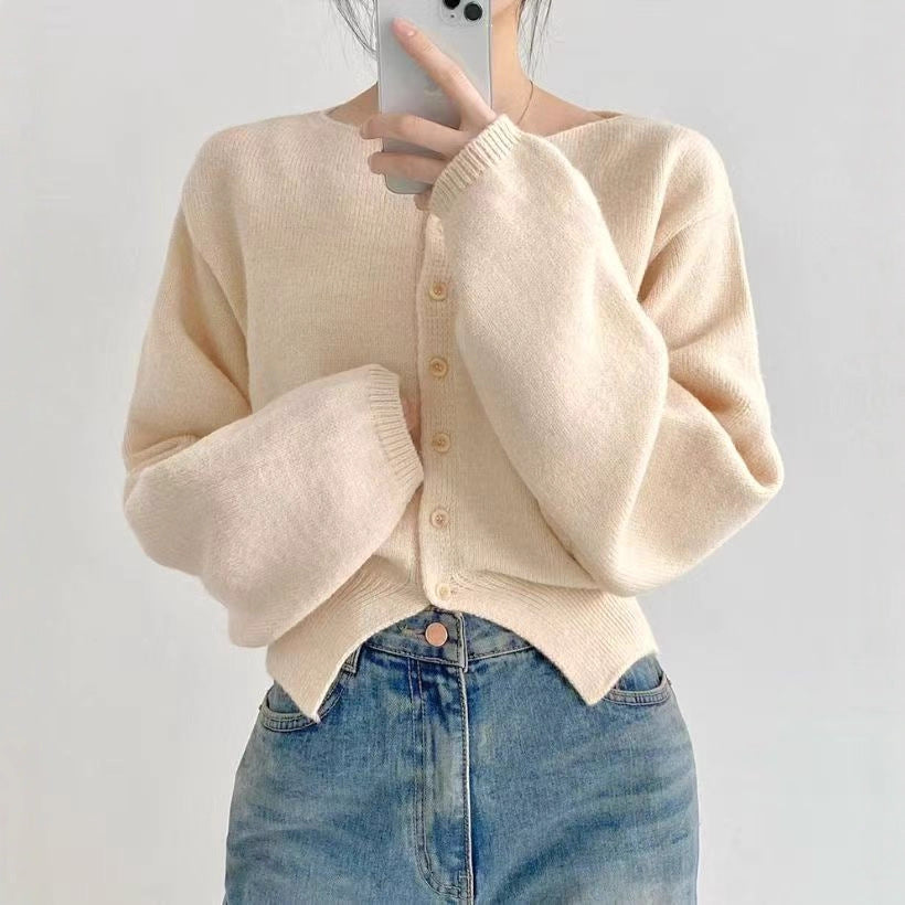 Damen Crop-Pullover Oversized Ärmel Knopfdetail Eveloria - Eveloria