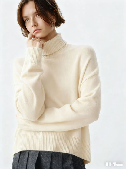 Damen Rollkragenpullover Oversized Rippstruktur Beige