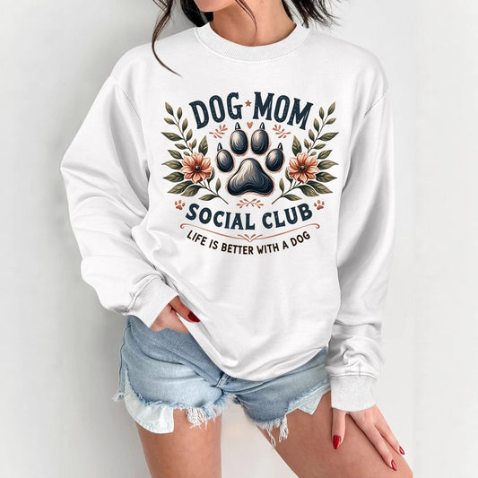 Damen Sweatshirt Hundemotiv Aufdruck Grau - Eveloria
