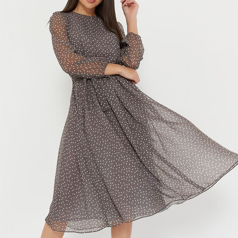 Damen Chiffonkleid Transparente Ärmel Tailliert Eveloria