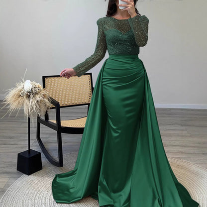 Damen Abendkleid Paillettenoberteil Satinrock Eveloria